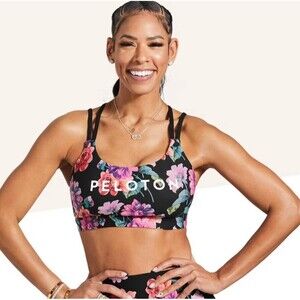 Peloton Cadent Strappy Elevate Bra Black Vibrant Floral Pattern Size Medium NWT